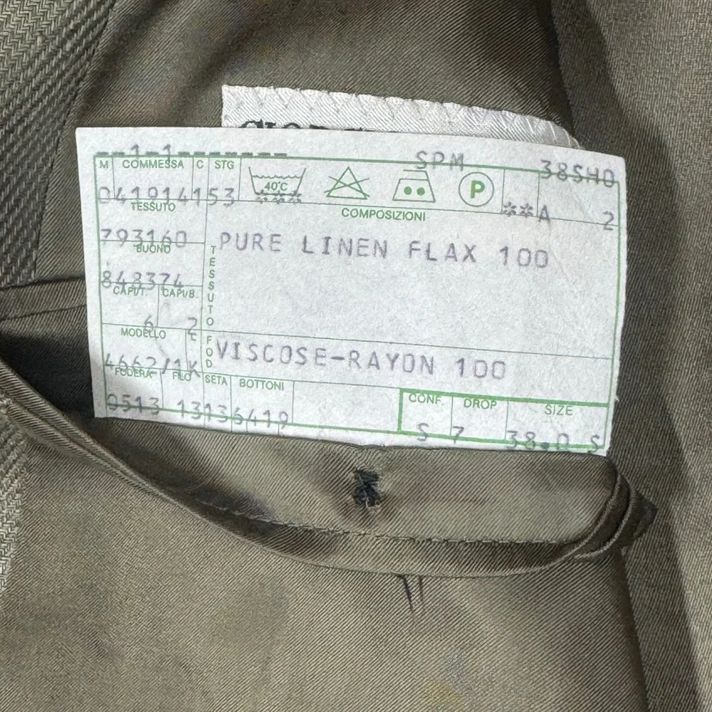 Giorgio Armani Vintage Le Collezioni Men 38R Pure Linen Olive Green Blazer Italy